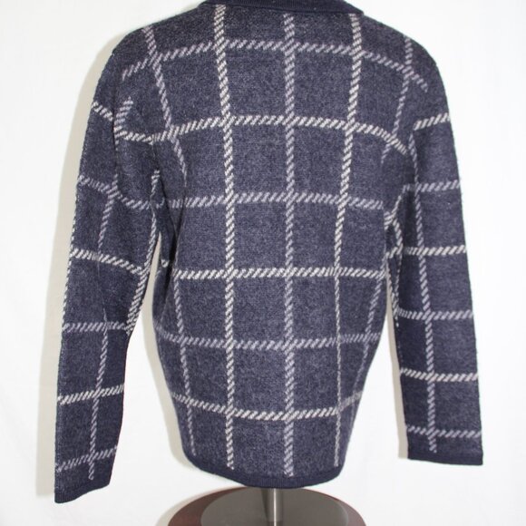 Vintage Talbots Petites Small Checkered Button Up Cardigan Navy White 100% Wool - Picture 7 of 12